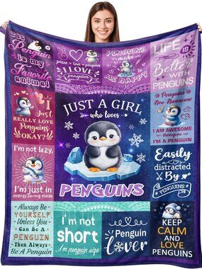 Penguin Blanket Gifts for Girls Women Penguin Lovers BirthdayDeco 80 x 60 NEW